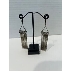 NEW Brass Tone and Rhinestone Chain Dangle Drop Pierced Earrings